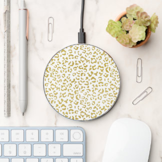 Gold Leopard, Gold Glitter, Leopard Print Wireless Charger
