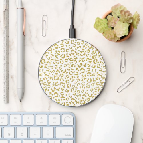 Gold Leopard Gold Glitter Leopard Print Wireless Charger