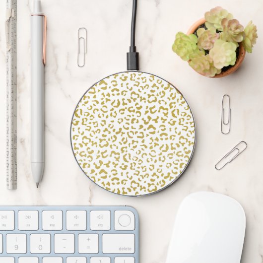 Gold Leopard, Gold Glitter, Leopard Print Wireless Charger (Desk)