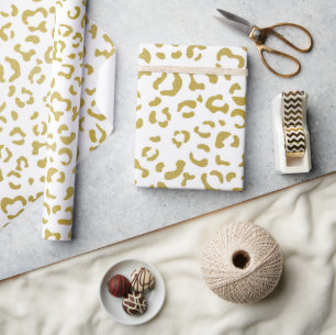 Gold Leopard, Gold Glitter, Leopard Print Wrapping Paper