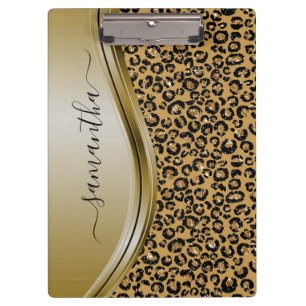 Gold Leopard Handwritten Name Metal Monogram Clipboard