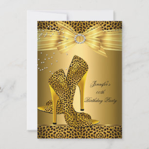 Gold Leopard High Heel Black Bow Birthday Party Invitation