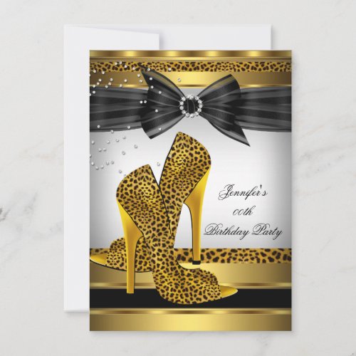 Gold Leopard High Heel Shoe Silver Birthday Party Invitation