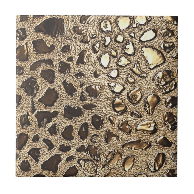 Gold Leopard Metallic Animal Spots Ceramic Tile (Front)