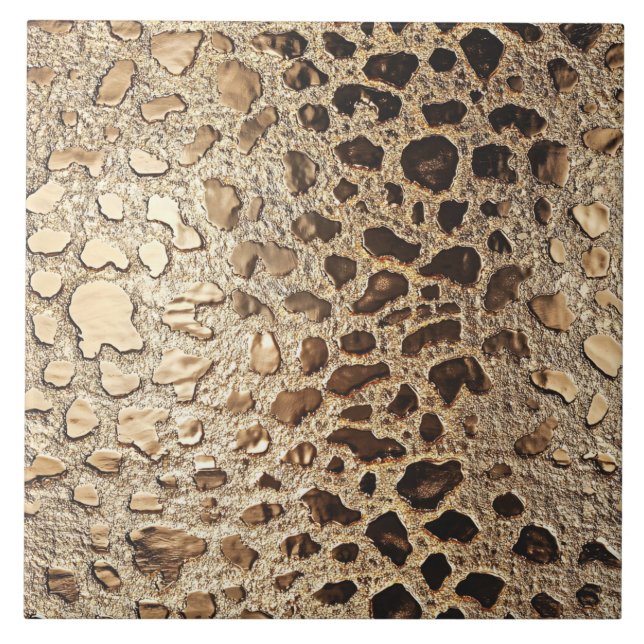 Gold Leopard Metallic Animal Spots Ceramic Tile (Front)
