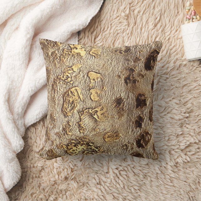 Gold Leopard Metallic Spots Throw Pillow (Blanket)
