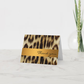 Gold Leopard Monogram Stripes Thank You Note Card