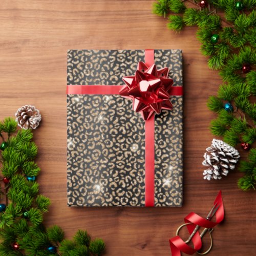 Gold leopard on black velvet wrapping paper