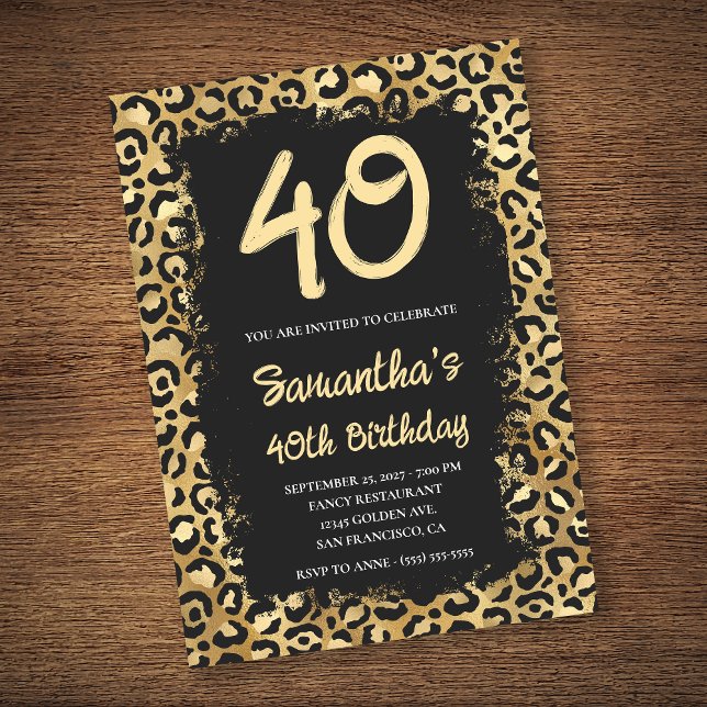 Gold Leopard Painted Black 40th Birthday Invitation (Creator Uploaded)