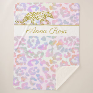 *~* Gold Leopard Pastel Tie Dye Spots Sherpa Blanket