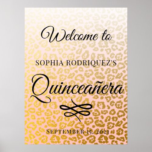 Gold Leopard Pink Quinceaera 15 Birthday Welcome Poster