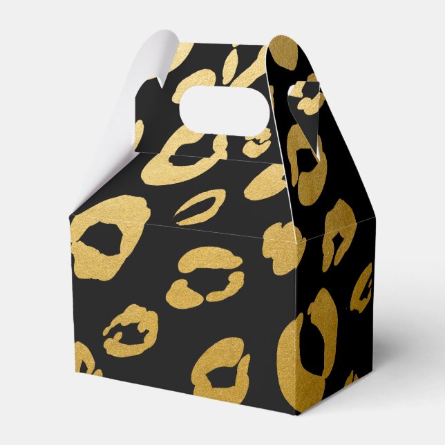 Gold Leopard Print Birthday Party Favor Boxes (Front Side)