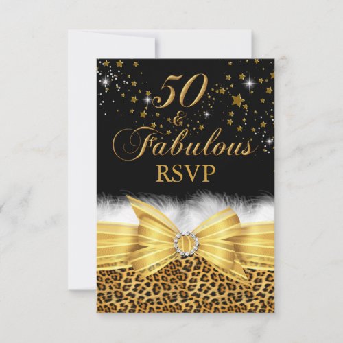 Gold Leopard Print  Bow 50  Fabulous RSVP Invitation