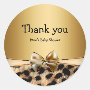 Gold & Leopard Print Bow Chic Glam Animal Print Classic Round Sticker
