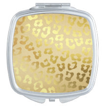 Gold leopard print compact mirror