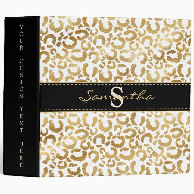 Gold leopard print custom 3 ring binder (Front/Spine)