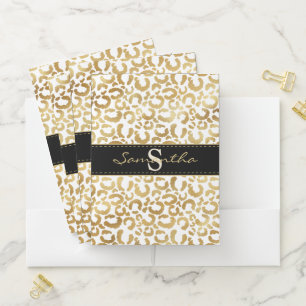 Gold leopard print custom pocket folder