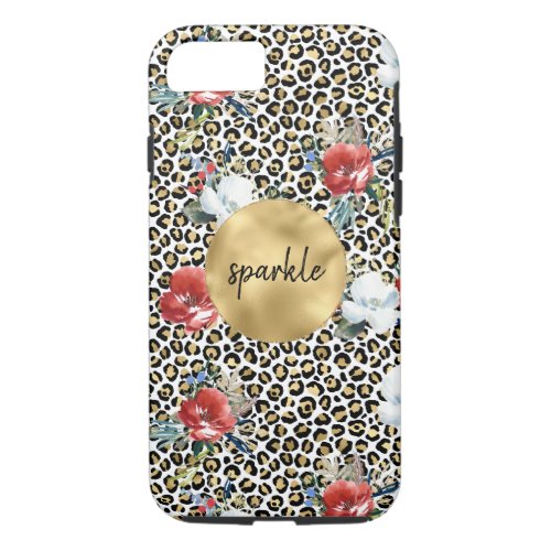 Gold Leopard Print Floral iPhone 87 Case