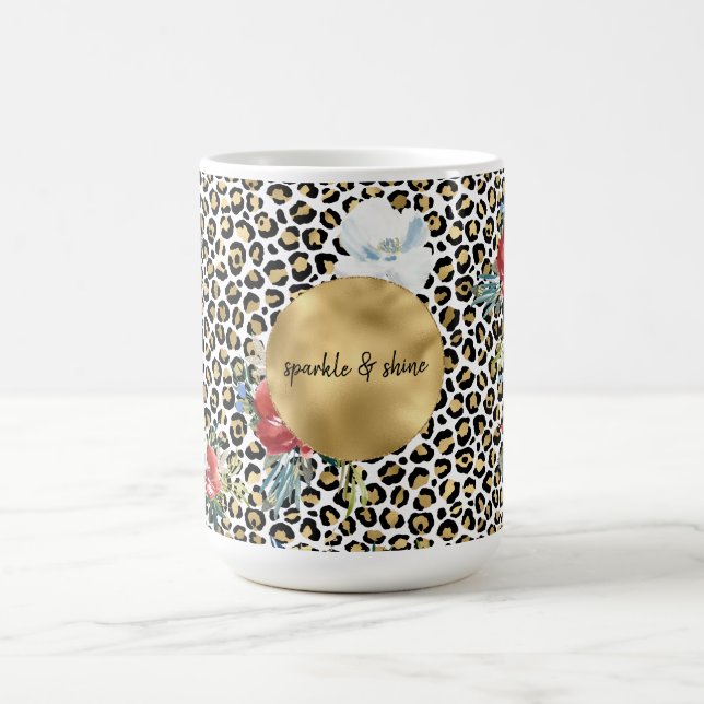 Gold Leopard Print Floral personalized quote Coffee Mug (Center)