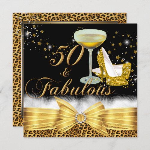 Gold Leopard Print  Heels 50  Fabulous Birthday Invitation