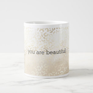 Gold Leopard Print Khaki Cream Beige Watercolor Giant Coffee Mug