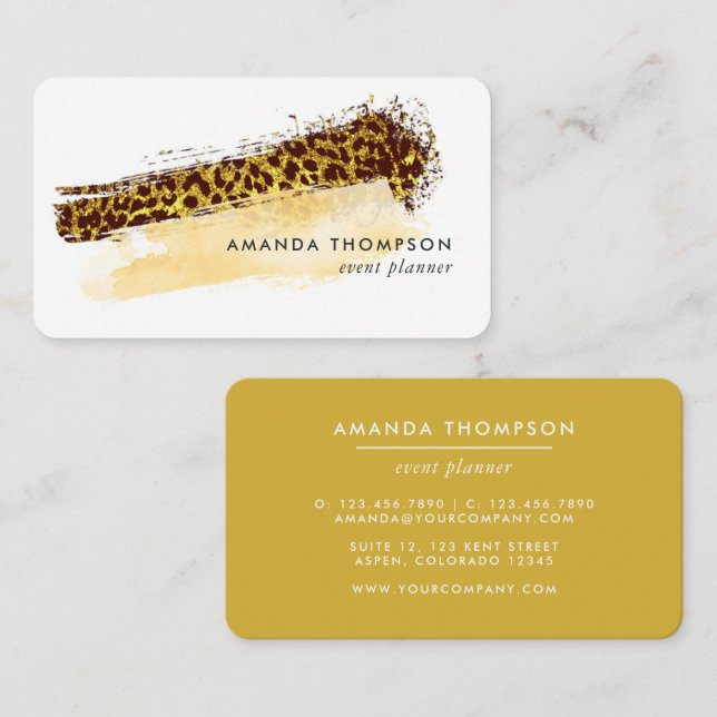 Gold Leopard Print | Modern Event Planners Business Card (Front/Back)