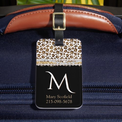Gold Leopard Print Monogrammed Luggage Tag