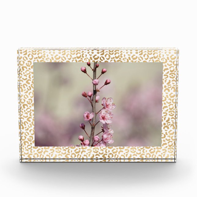 Gold Leopard Print Personalized Photo Block (Front)