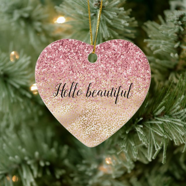 Gold Leopard Print Pink Glitter Glitz Ceramic Ornament (Tree)