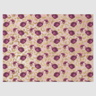 Gold Leopard Print Pink Roses Floral Tissue Paper