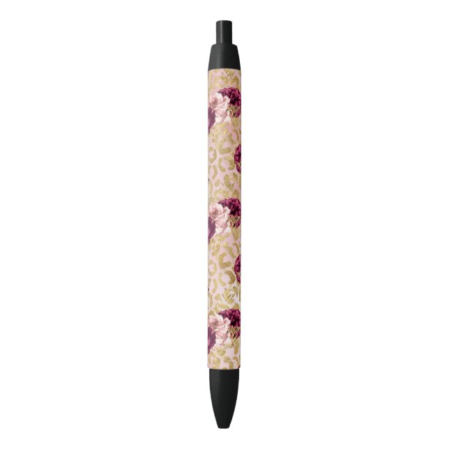 Gold Leopard Print Pink Roses Florals            P Pen (Front Vertical)