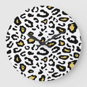Gold leopard print, seamless pattern. large clock