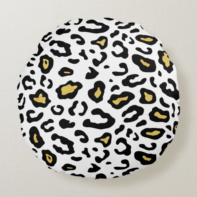 Gold leopard print, seamless pattern. round pillow (Front)