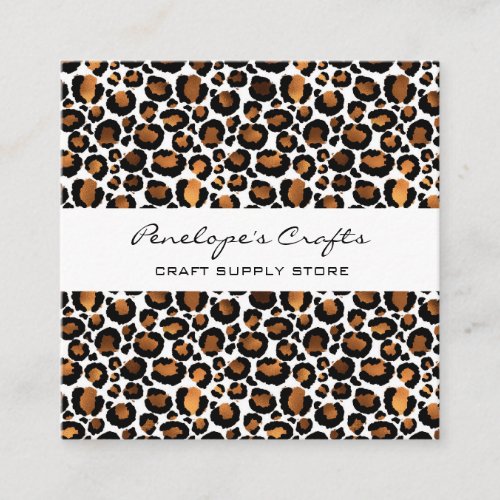 Gold Leopard Print Square Business Card