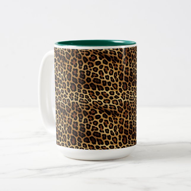 Gold Leopard Print Two-Tone Coffee Mug (Front Left)