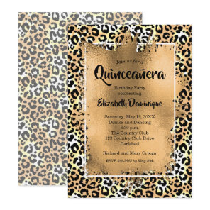 Gold Leopard Quinceañera Birthday Party Invitation