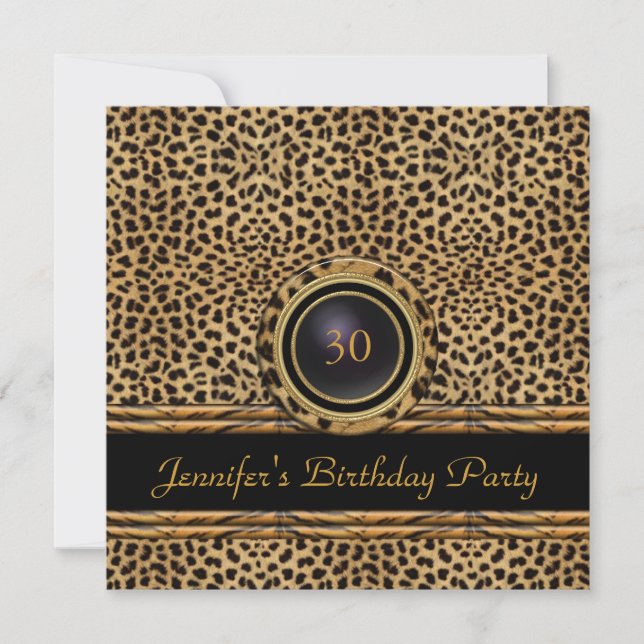 Gold Leopard Rattan Invite 30th Birthday Party (Front)