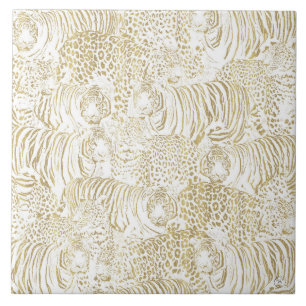 Gold Leopard Tiger Animals Ceramic Tile