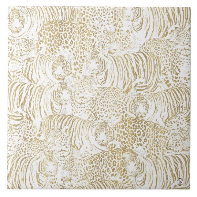 Gold Leopard Tiger Animals Ceramic Tile (Front)