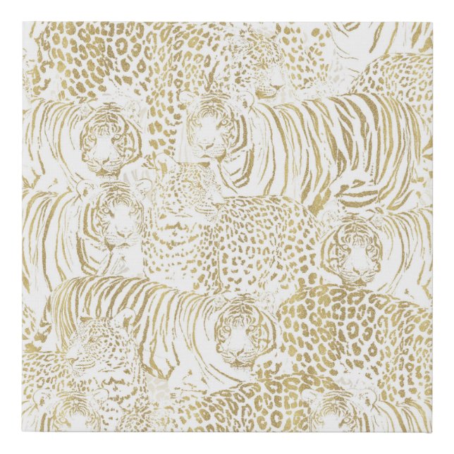 Gold Leopard Tiger Animals Faux Canvas Print (Front)