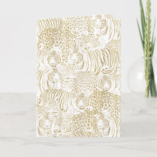 Gold Leopard Tiger Animals Holiday Card (Front)