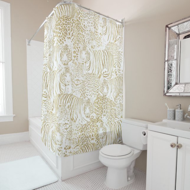 Gold Leopard Tiger Animals Shower Curtain (In Situ)