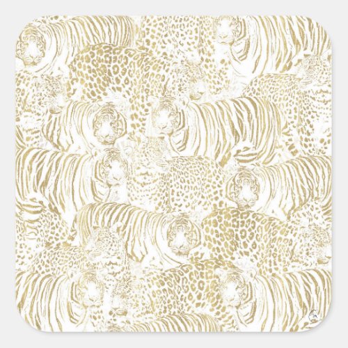 Gold Leopard Tiger Animals Square Sticker