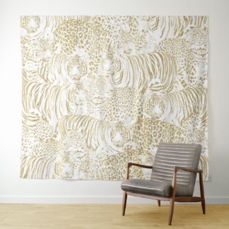 Gold Leopard Tiger Animals Tapestry
