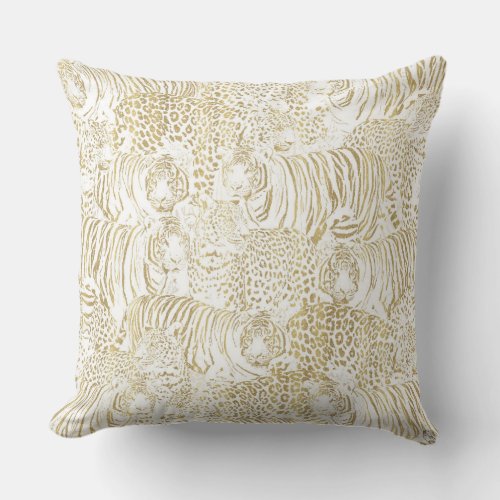 Gold Leopard Tiger Animals Throw Pillow