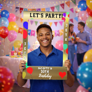Gold Let's Party 30th Birthday Balloons Any AGE Selfie Frame