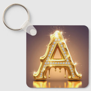 Gold Letter A Diamonds Dripping Monogram Gift Keychain