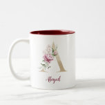 Gold Letter A, Monogram A, Pink Floral Gift Her Two-Tone Coffee Mug<br><div class="desc">A lovely coffee mug for her. Add her nameto personalize it. We have all the letters of the alphabet,  See our</div>
