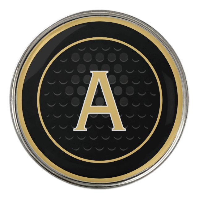 Gold Letter A Monogram Golf Marker Black Design (Front)
