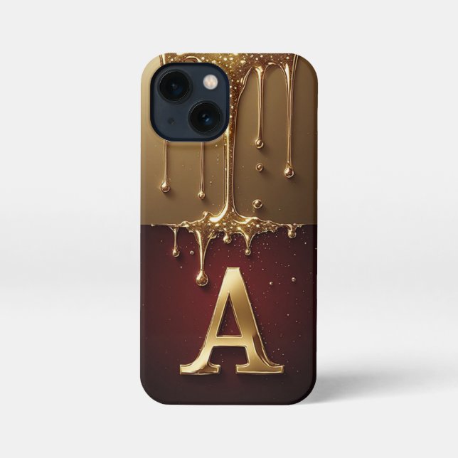 Gold Letter A Monogram With Dripping Metall iPhone Case (Back)